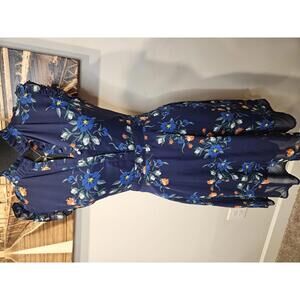 Blue and Orange Ruffled Tiered Midi Sundress